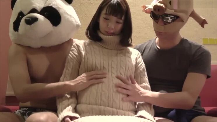 妊娠中のアジア人 ERI ピチ Eカップ巨乳が2本のチンポを共有（モザイクあり）